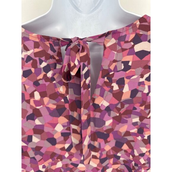 Cabi Pink & Purple Geometric Print Long Sleeve Blouse With Keyhole Tie Back Sz M - Picture 5 of 10